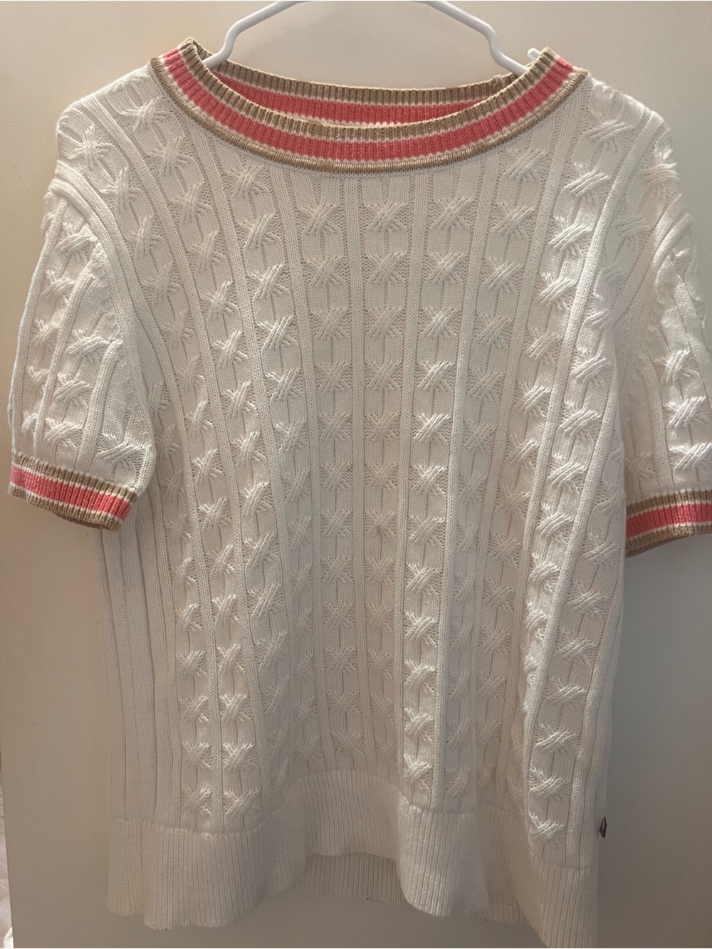 Tommy Hilfiger⁠￼ Cable Knit Short Sleeve Sweater White Pink Large